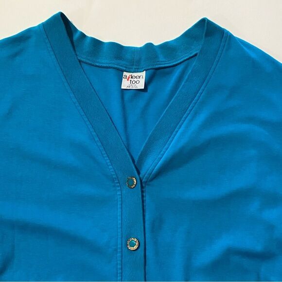Vintage Aileen Too Blue Button Up V-Neck Sweater Cardigan Women’s Size 16W/36 - Picture 2 of 16